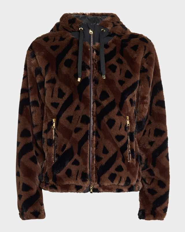 Suzan Logo Faux Fur Hooded Jacket